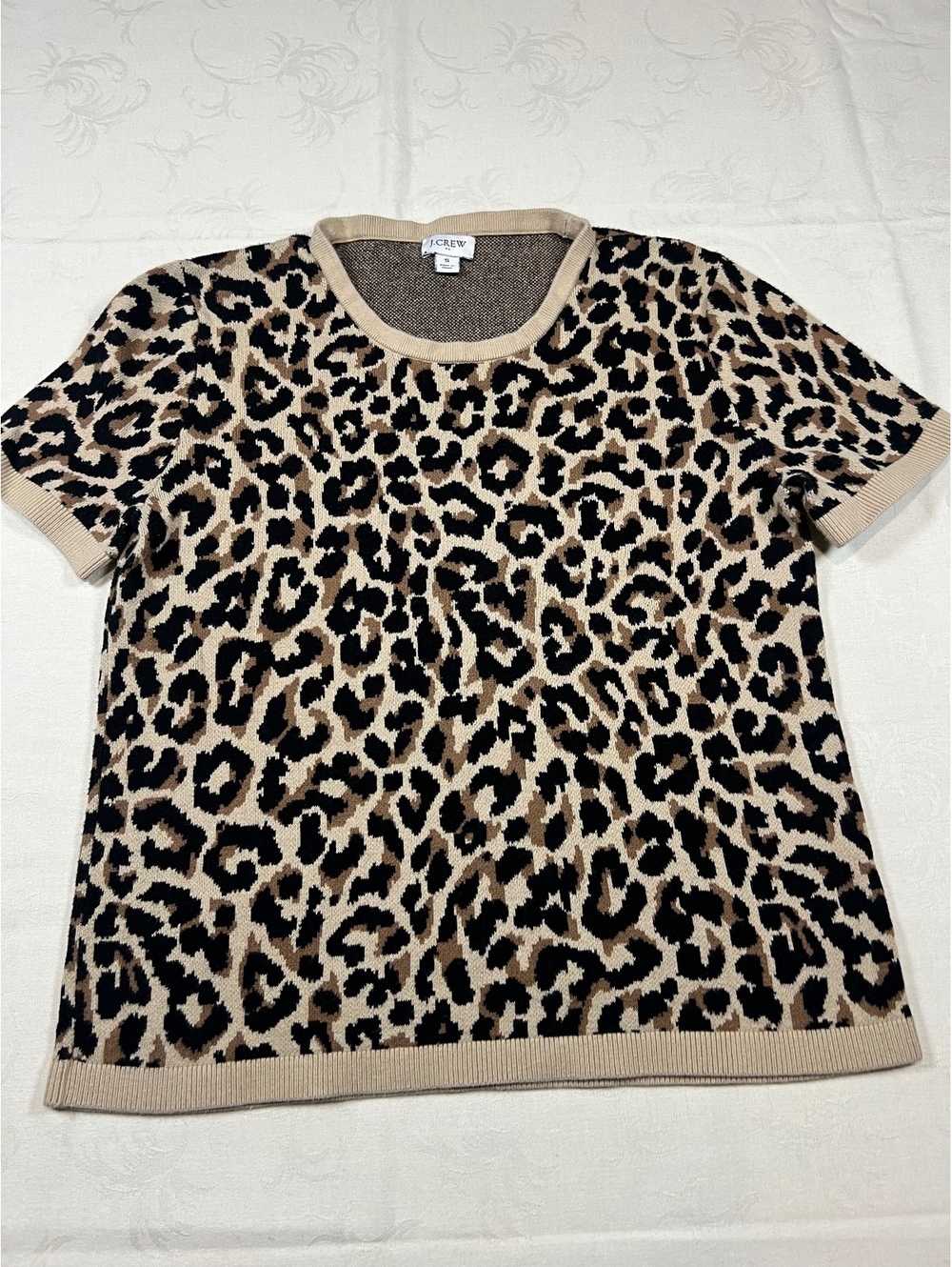 J. Crew Womans Short Sleeve Leopard Print Crewneck Sweater Size Small